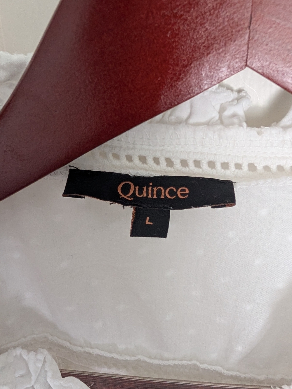Quince White Dotted Ruffle Neck Blouse - Picture 4 of 6